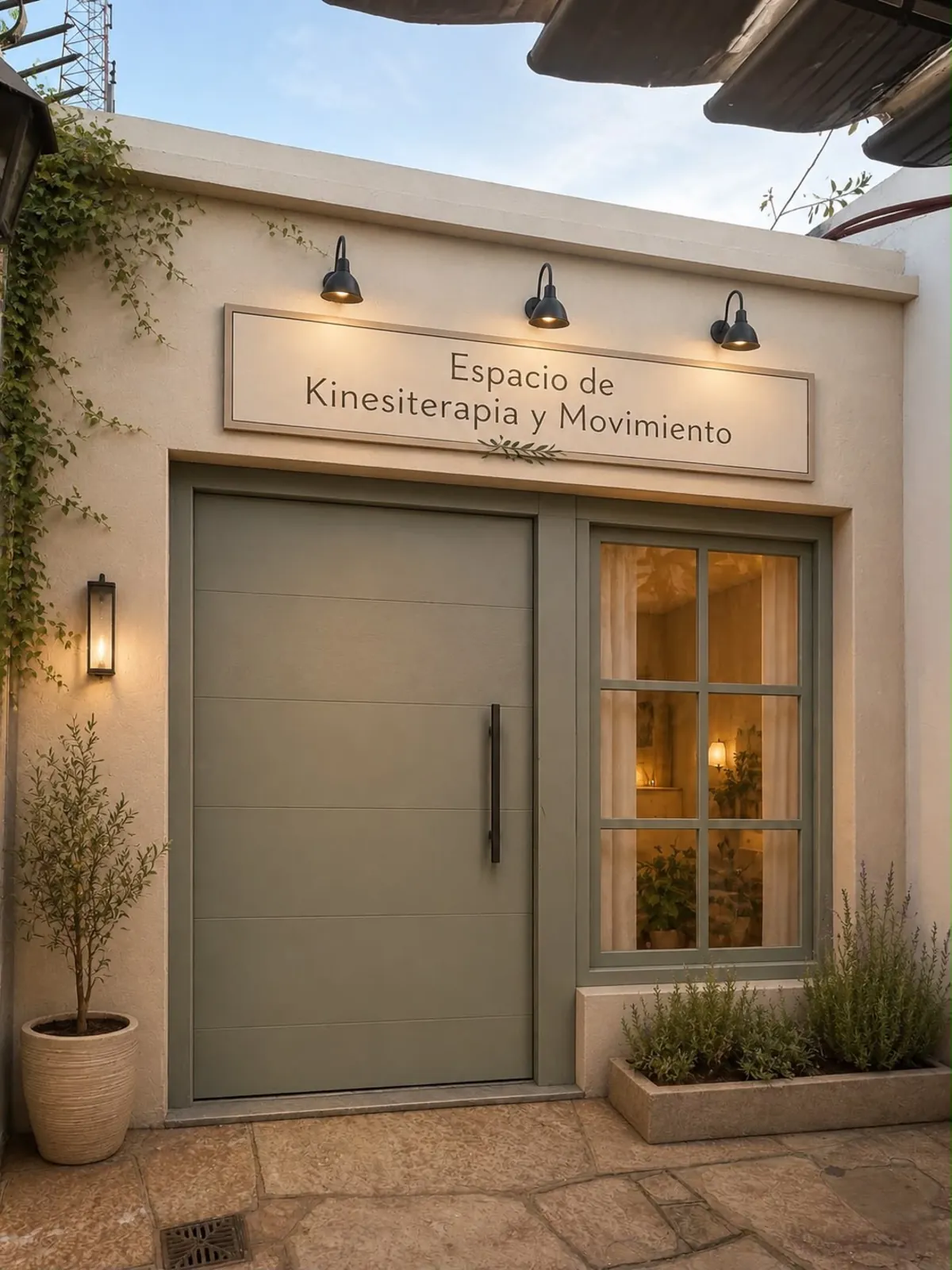 Render de la entrada al espacio de kinesiterapia y movimiento